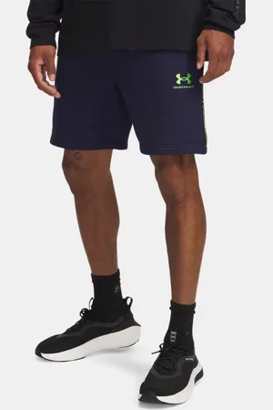 Under Armour Icon Fleece Shorts mit Streifen für Herren Midnight Blaue Marine / Cyber Grün L