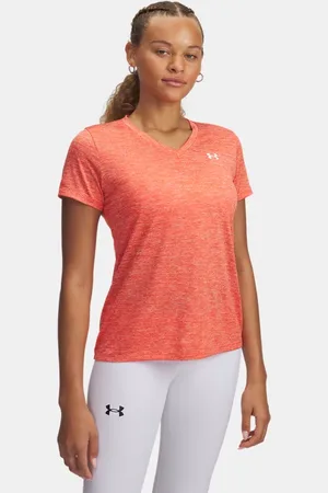 Under Armour Tech™ Twist Oberteil mit V-Ausschnitt. kurzärmlig für Damen Fire / Weiß L