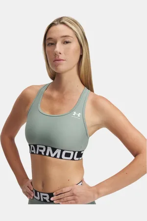 Under Armour HeatGear® Armour Mid Sport-BH mit Branding für Damen Silica / Weiß L
