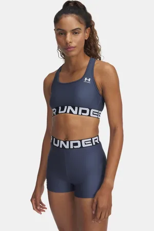 Under Armour HeatGear® Armour Mid Sport-BH mit Branding für Damen Downpour / Weiß L