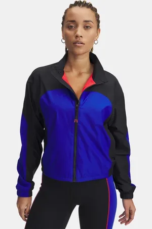 Under Armour Project Rock Woven Oberteil mit durchgehendem Zip für Damen / Royal L