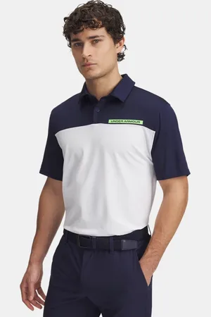 Under Armour Tee To Green Poloshirt in Blockfarben für Herren Midnight Blaue Marine / Weiß / Cyber Grün M