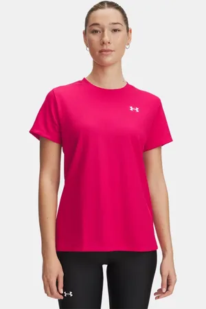 Under Armour Tech™ Kurzarm-Ripp-Oberteil für Damen Shaded Fuchsia / Weiß L