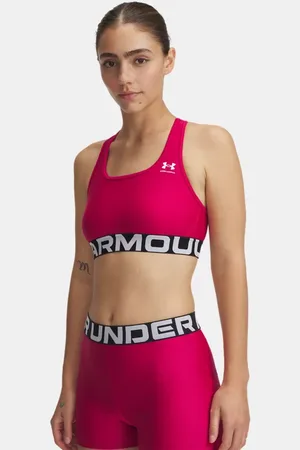 Under Armour HeatGear® Armour Mid Sport-BH mit Branding für Damen Shaded Fuchsia / Weiß L