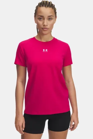 Under Armour Rival Core Kurzarm-Oberteil für Damen Shaded Fuchsia / Weiß L