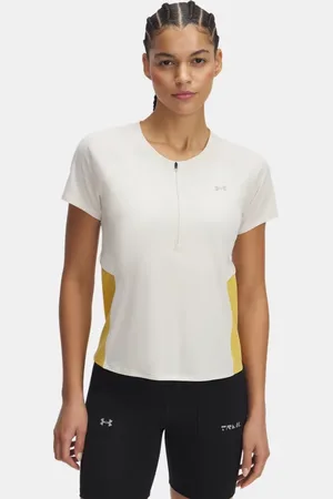 Under Armour Trail-Running-Kurzarmoberteil mit Zip für Damen Stein / Noble Gold / Reflektierend L