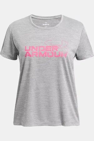 Under Armour Tech™Twist Kurzarm-Oberteil mit Schriftzug und Logo für Mädchen / Super Rosa YSM (127 - 137 cm)