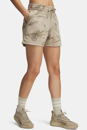 Under Armour Project Rock Shorts aus Frottee für Damen City Khaki / Schwarz L