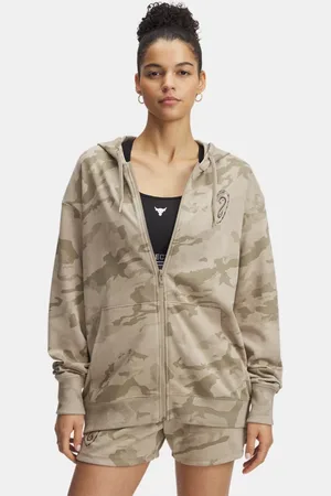 Under Armour Project Rock aus Frottee mit durchgehendem Zip für Damen City Khaki / Schwarz L