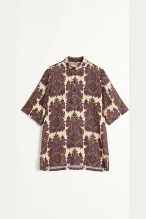 VALENTINO KAFTAN AUS LEINEN MIT KURZEN ÄRMELN UND VOYAGE IMAGINAIRE PRINT Mann 38