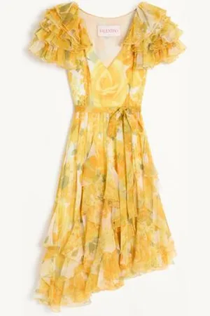 VALENTINO KLEID AUS CHIFFON ROSE GIALLE PAPIER FLORAL Frau 40