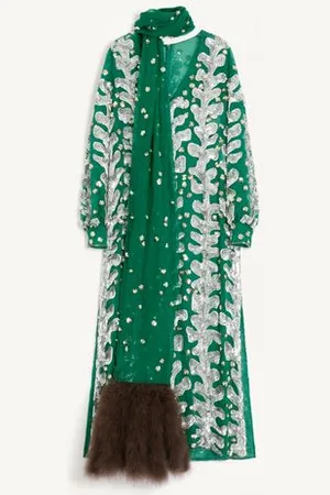VALENTINO KLEID AUS BESTICKTEM ORGANZA UND FEDERFRANSEN Frau 38