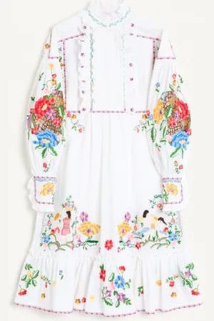 VALENTINO BESTICKTES KLEID AUS BAUMWOLLE UND LEINEN Frau 36