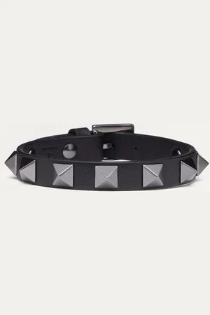 VALENTINO GARAVANI LEDERARMBAND ROCKSTUD MIT PALLADIUM-NIETEN Mann UNI