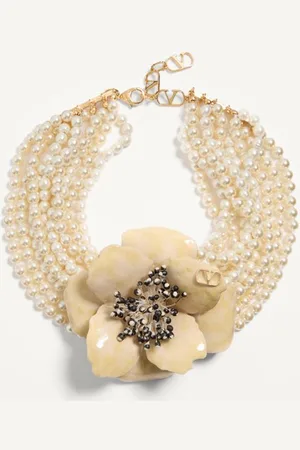 VALENTINO GARAVANI FLEUR LUMINEUSE HALSKETTE AUS METALL, EMAILLE, PERLEN UND STOFF Frau UNI