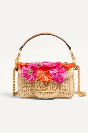 VALENTINO GARAVANI GARAVANI LOCÒ KLEINE SCHULTERTASCHE AUS RAFFIABAST MIT BLUMEN UND PERLEN Frau UNI