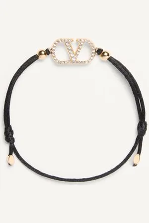 VALENTINO GARAVANI GARAVANI VLOGO SIGNATURE ARMBAND AUS BAUMWOLLE UND SWAROVSKI® KRISTALLEN Frau UNI