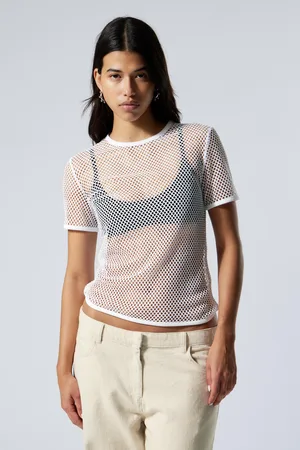 Weekday T-Shirt mit schmaler Passform aus Netzstoff