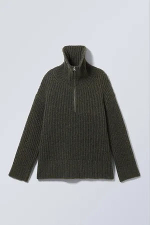 Weekday Rippstrick-Pullover mit Stehkragen und Half-Zip
