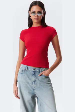 Weekday Slim-Fit-T-Shirt aus gerippter Baumwolle