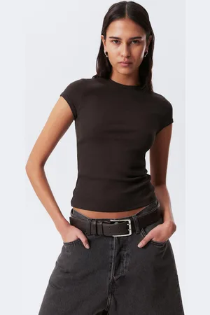 Weekday Slim-Fit-T-Shirt aus gerippter Baumwolle