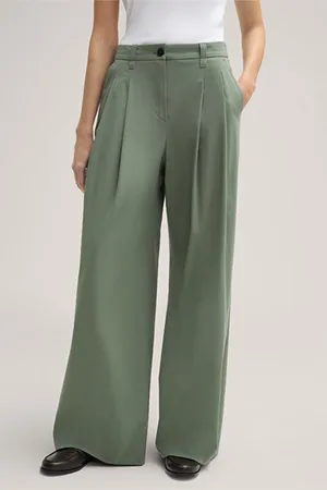Windsor Baumwollstretch-Gabardine-Palazzo-Hose in Salbeigrün