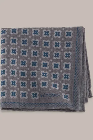Windsor Einstecktuch aus Schurwolle in Grau-Blau gemustert