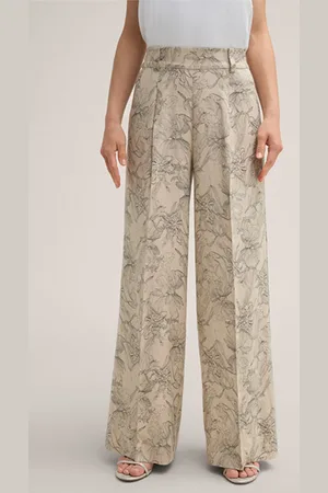 Windsor Viskose-Leinenmix-Print-Palazzo-Hose in Beige-Schwarz gemustert
