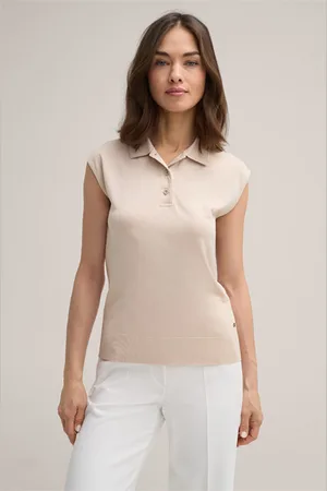 Windsor Tencel-Baumwoll Poloshirt, ärmellos, in Hellbeige