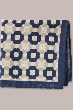 Windsor Einstecktuch aus Schurwolle in Grau-Blau gemustert