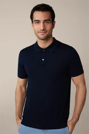 Windsor Schurwoll-Strick-Polo-Shirt mit Seide und Cashmere in Navy