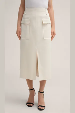 Windsor Baumwolltwill-Bleistift-Rock in Midi-Länge in Offwhite