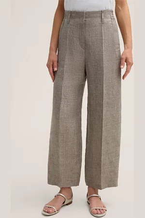 Windsor Mouliné-Leinen-Bundfaltenhose, verkürzt, in Braun meliert