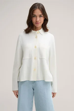 Windsor Woll-Double-Strick-Overshirt mit Brusttaschen in Ecru