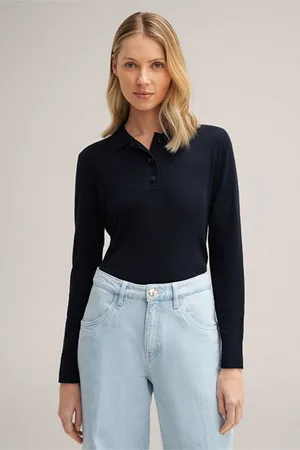 Windsor Schurwoll-Seidenmix-Langarm-Poloshirt in Navy