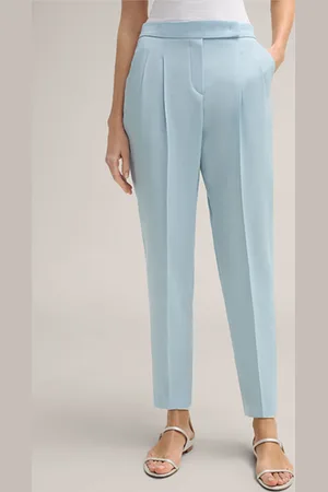 Windsor Schurwoll-Gabardine-Bundfalten-Hose im Jogger Stil in Hellblau