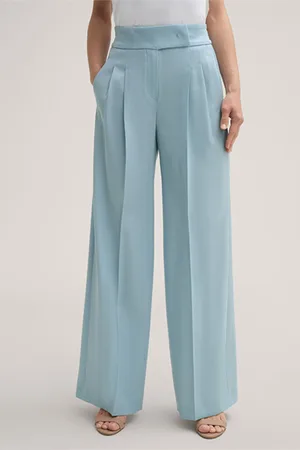 Windsor Schurwoll-Gabardine-Palazzo-Hose mit Bundfalte in Hellblau