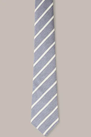 Windsor Baumwoll-Krawatte mit Seide in Blau-Weiß gestreift