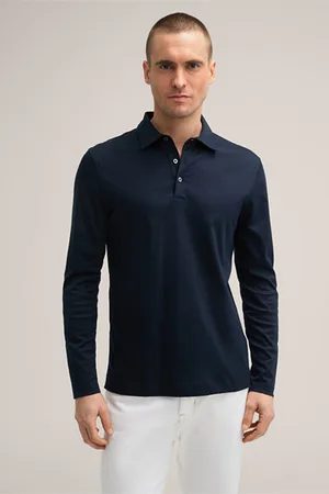 Windsor Baumwoll-Langarm-Polo Gabriello in Navy