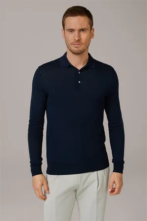 Windsor Strick-Poloshirt Nando mit Seide und Cashmere in Navy