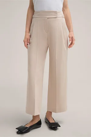 Windsor Double-Baumwollstretch-Bundfaltenhose, verkürzt, in Hellbeige